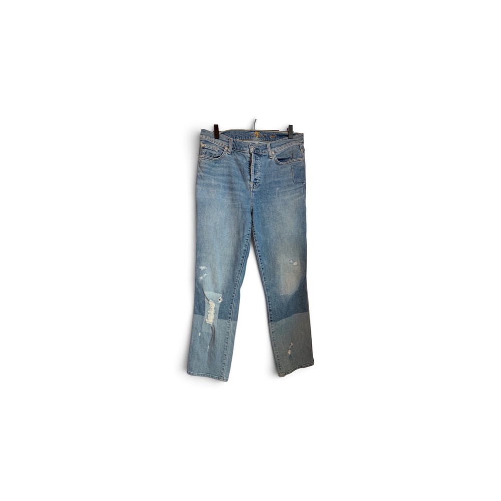7 For All Mankind Multicolor Denim Jeans Size 10 Straight Leg Distressed Blue